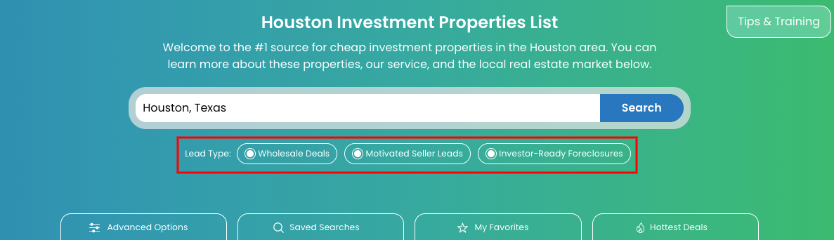 Investment Properties Search Tool