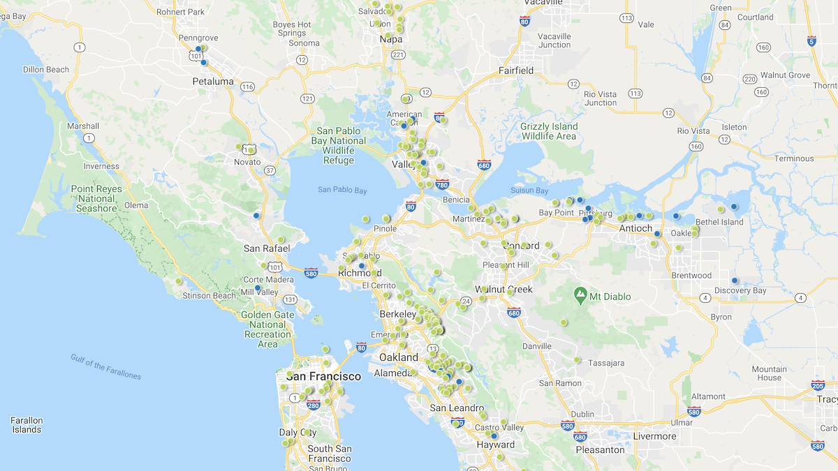 Heat map showing the investment property deals in the Bay Area market area