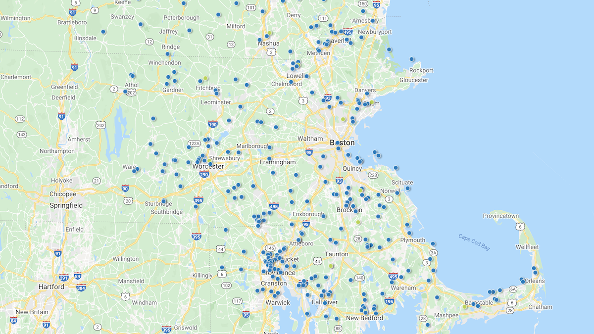 Heat map showing the investment property deals in the Boston market area