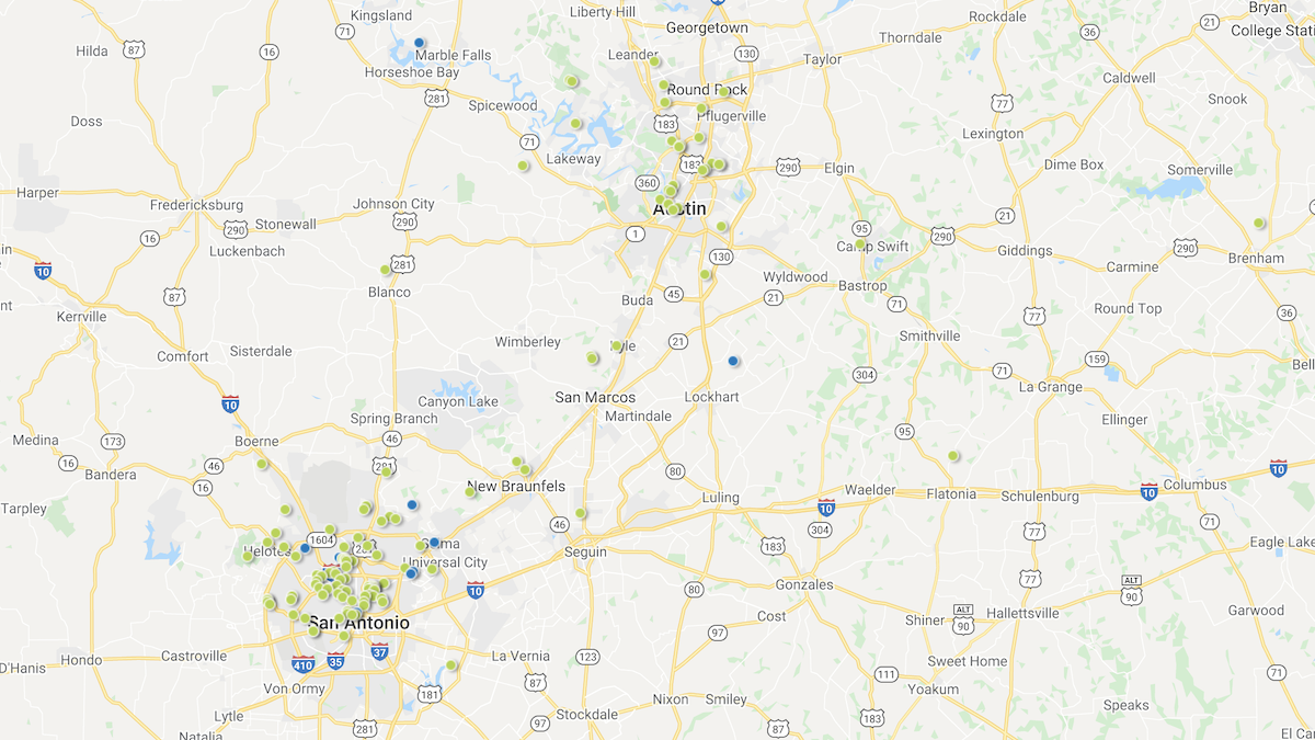 Heat map of investment properties in the Central Texas market
