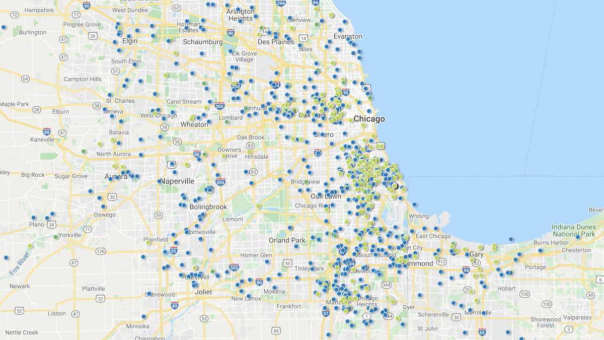 Heat map showing the investment property deals in the Chicago market area