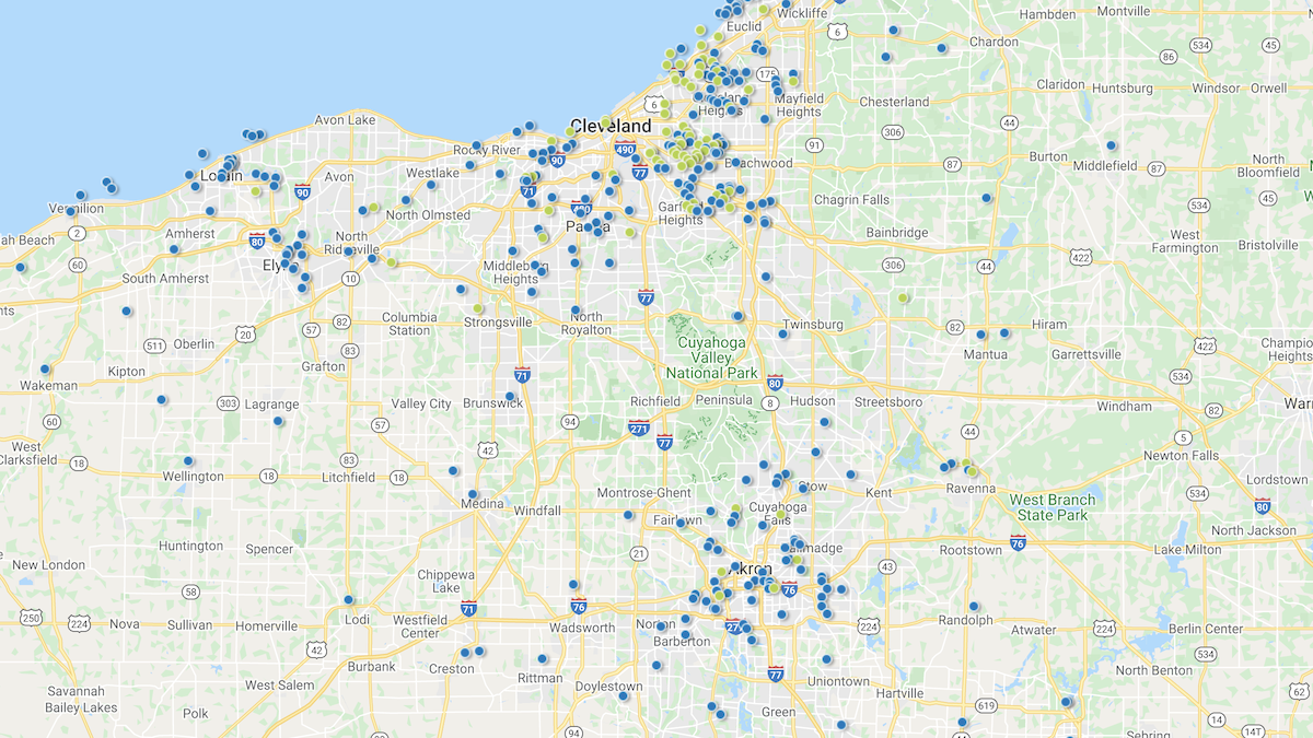 Heat map showing the investment property deals in the Cleveland market area
