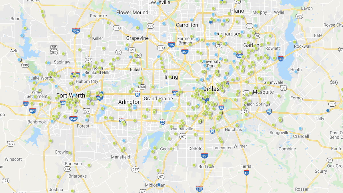 Heat map of investment properties in the Dallas/Fort-Worth market