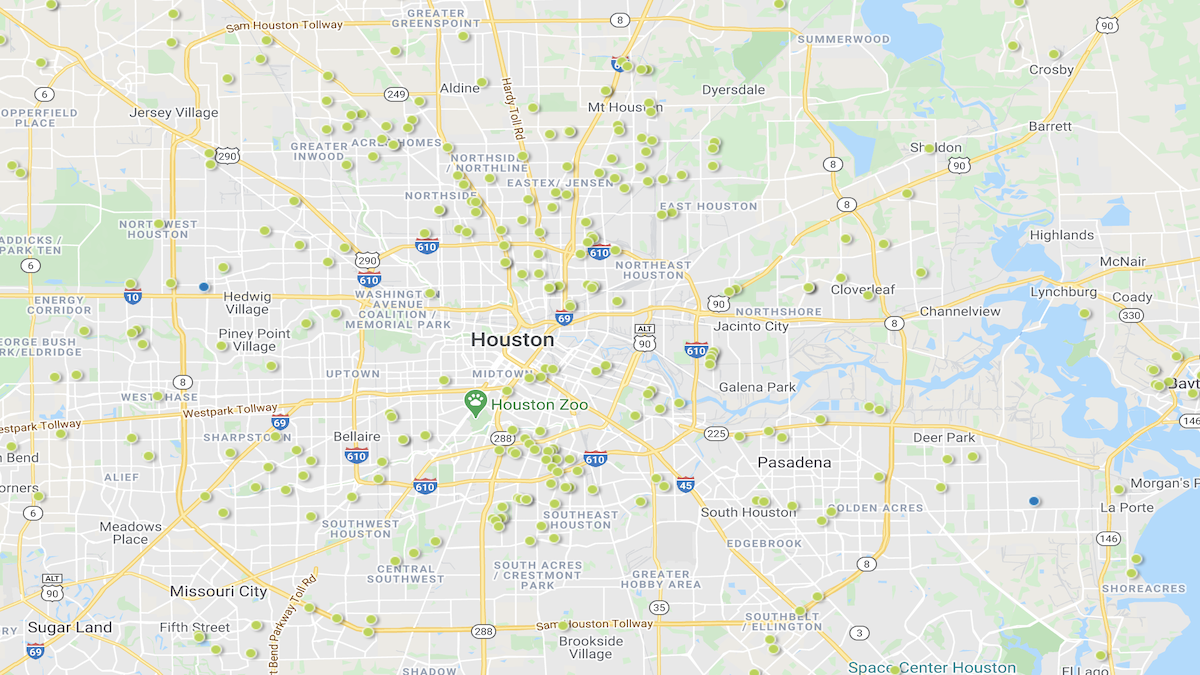 Heat map of investment properties in the Houston market