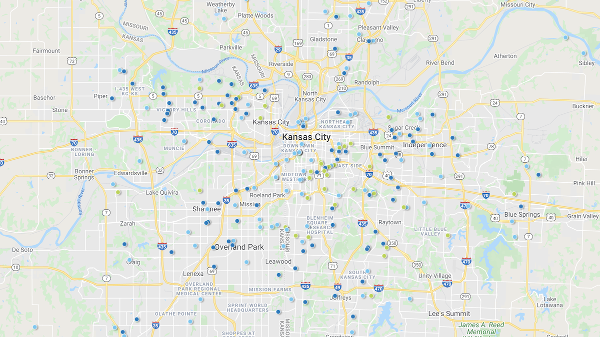 Heat map showing the investment property deals in the Kansas City market area