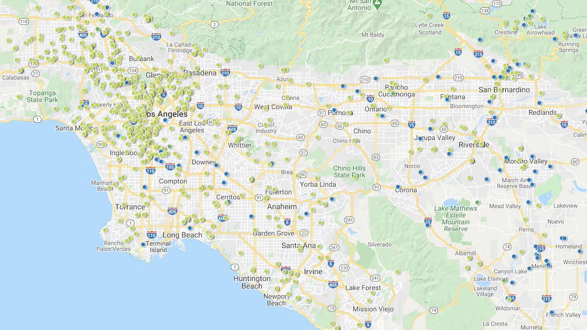 Heat map showing the investment property deals in the Los Angeles market area