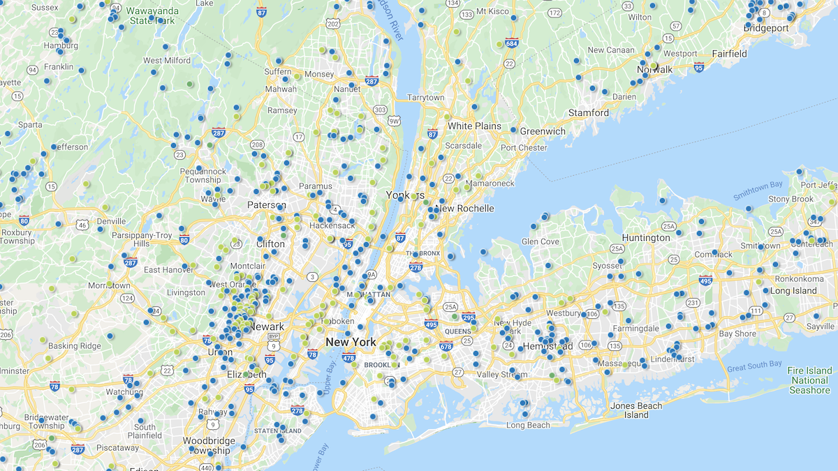 Heat map showing the investment property deals in the NYC/Tri-State market area