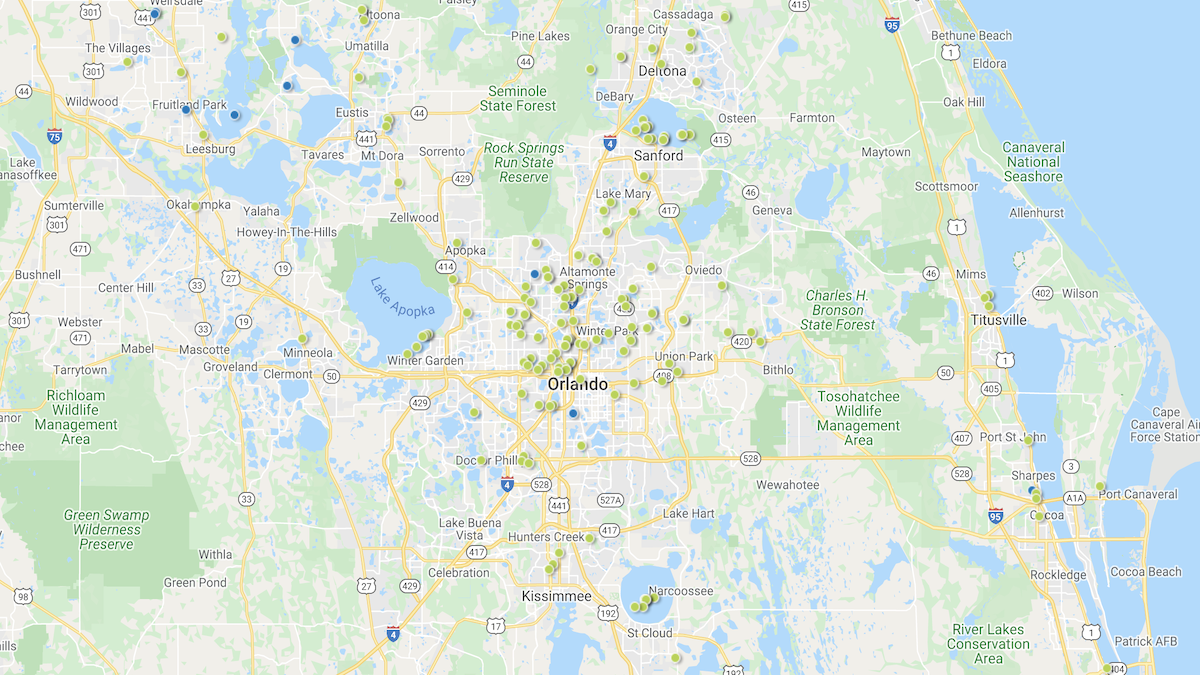 Heat map of investment properties in the Orlando-Daytona Beach-Melbourne market