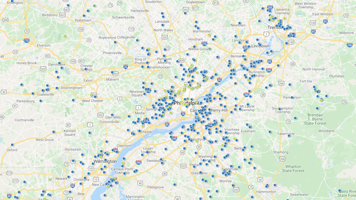 Heat map showing the investment property deals in the Philadelphia market area