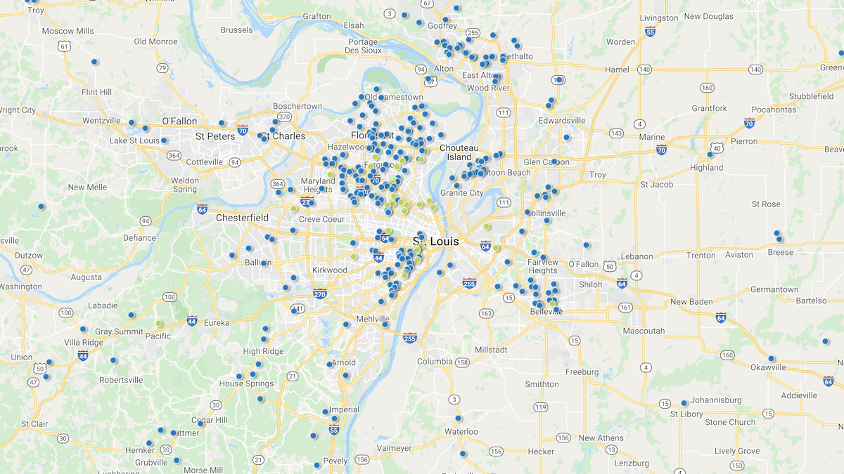 Heat map showing the investment property deals in the St. Louis market area