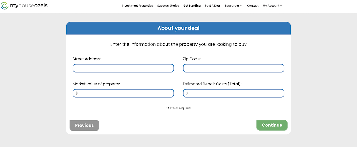 The fourth step in the process - letting us know the address of your property