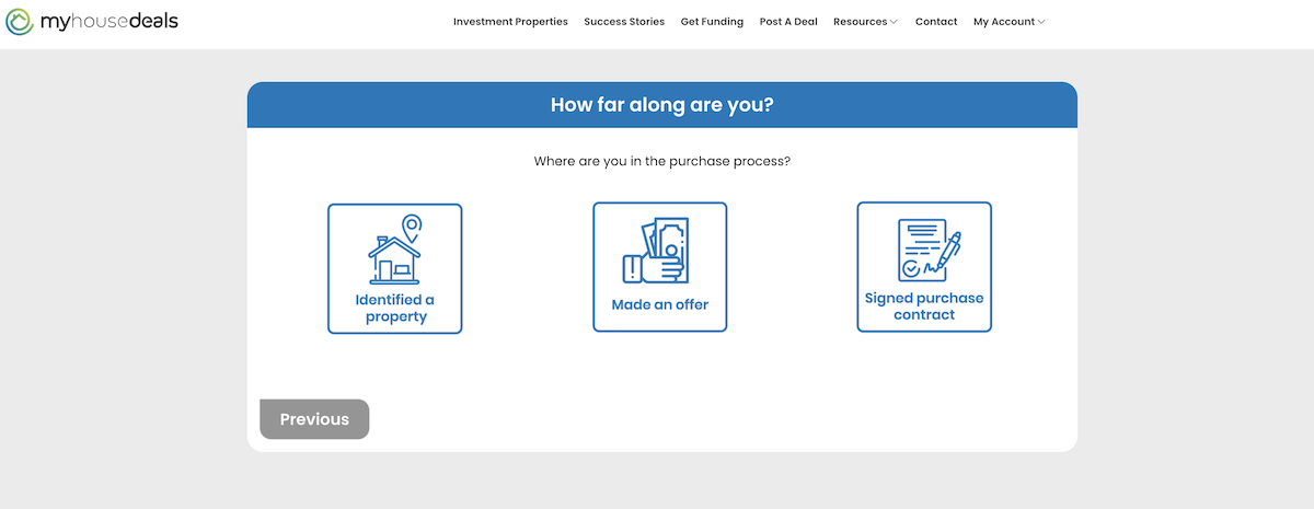 A screenshot of the third step, where are you in the purchase process?