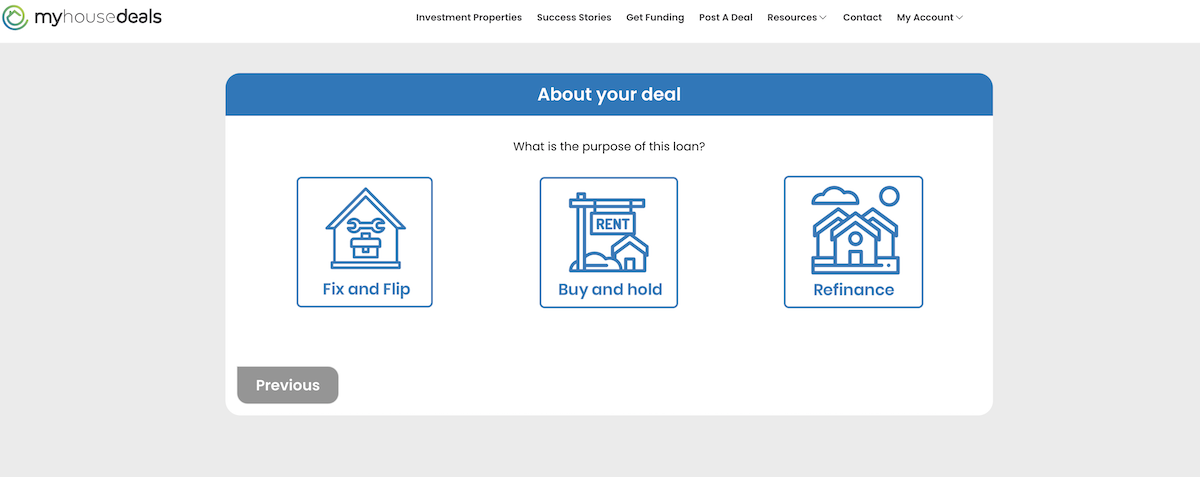 A screenshot of the second step in the process, telling us what you plan to do with the property?