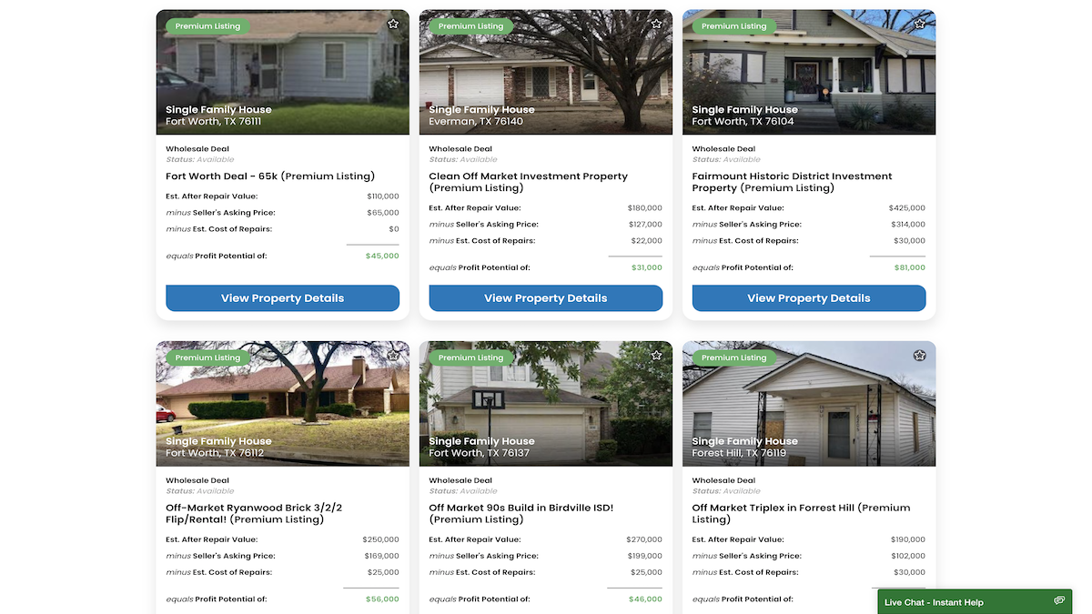 An image of six wholesale deals in the DFW Area to compare what motivated mls deals to