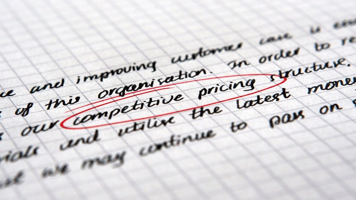 A picture of the words "competitive pricing" circled in red. Lumber prices in 2021 have risen dramatically, causing people to look for other houses, which is driving up the price of homes on the market.