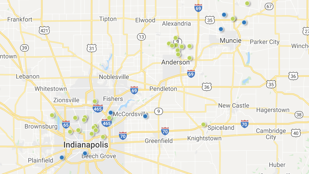 A heatmap picturing investment properties in the Indianapolis market area.