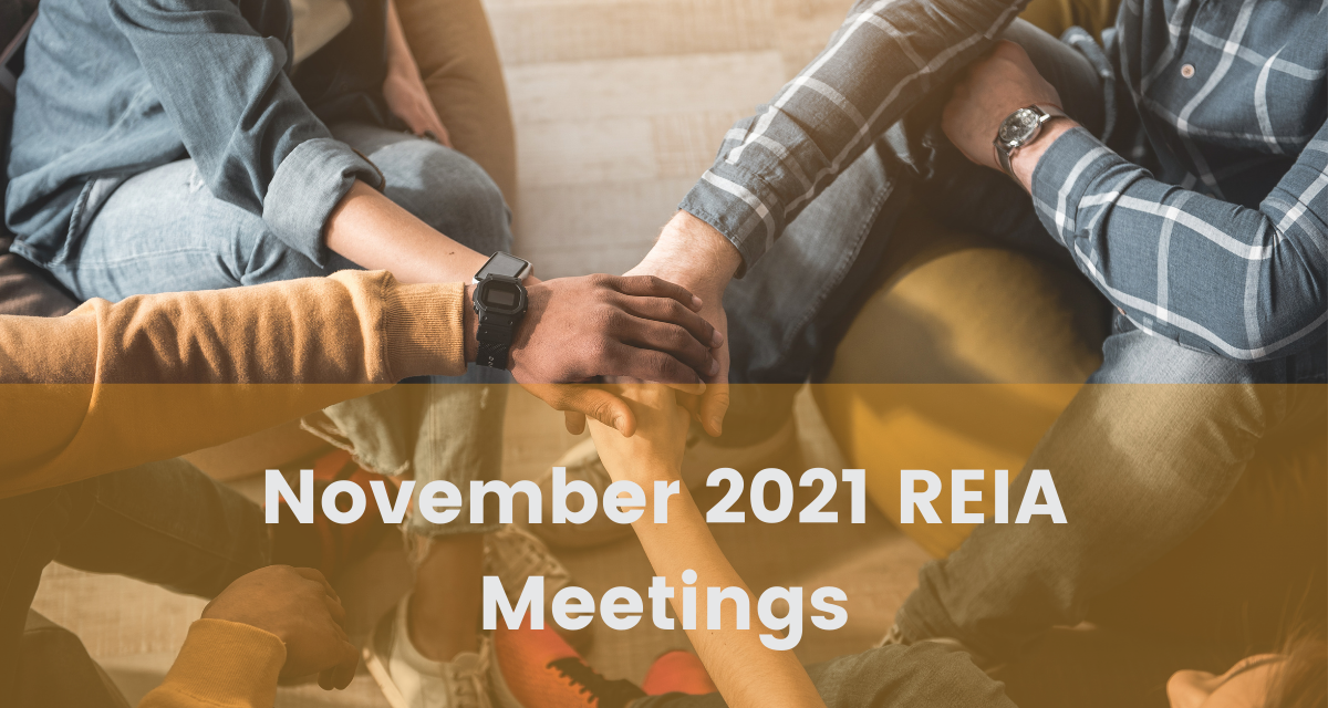 Four men handshaking with text that says November 2021 REIA Meetings